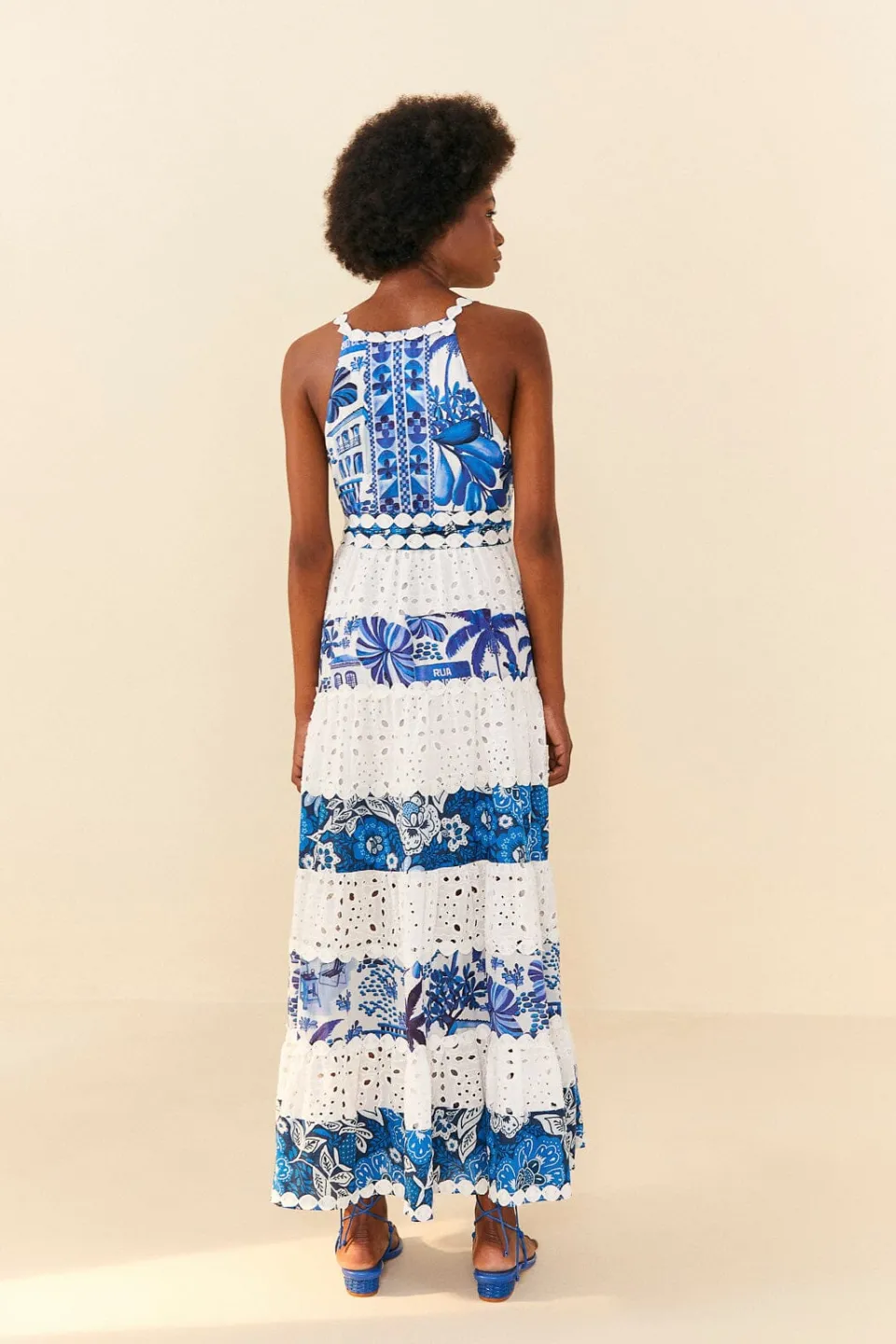 FARM Rio Mixed White And Blue Prints Maxi Dress Discount