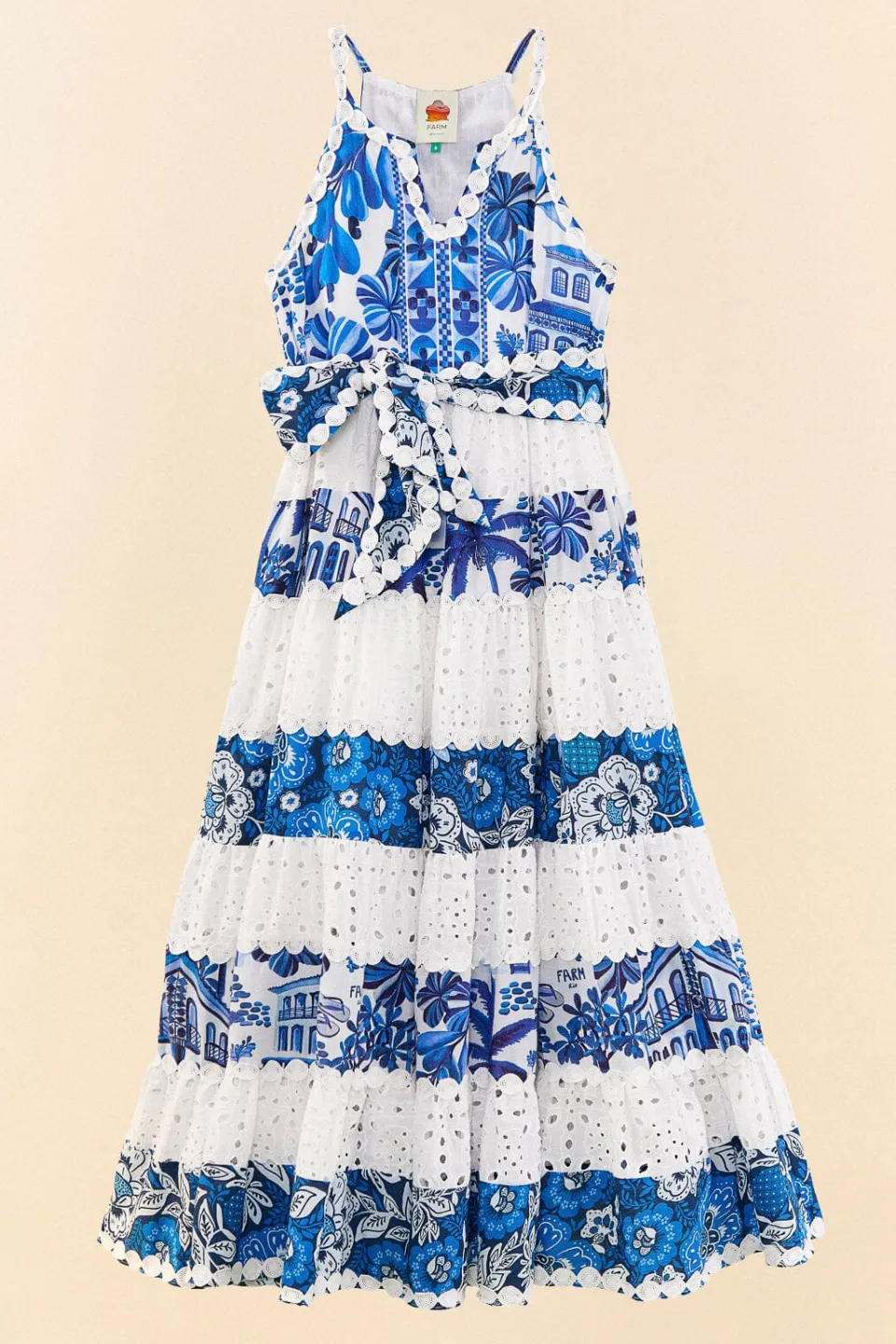 FARM Rio Mixed White And Blue Prints Maxi Dress Discount