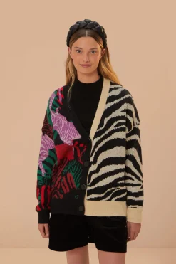 FARM Rio Mixed Zebra Prints Knit Cardigan New
