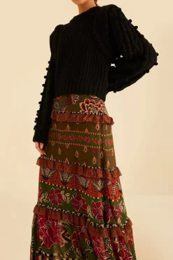 FARM Rio Multicolor Ainika Floral Garden Tiered Maxi Skirt Best
