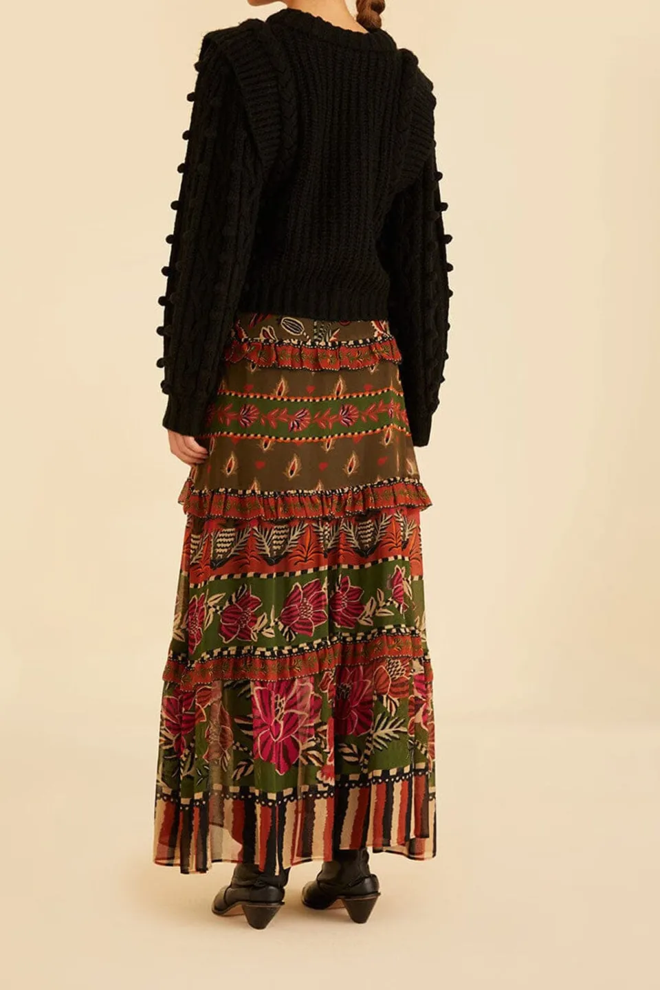 FARM Rio Multicolor Ainika Floral Garden Tiered Maxi Skirt Best