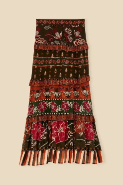 FARM Rio Multicolor Ainika Floral Garden Tiered Maxi Skirt Best