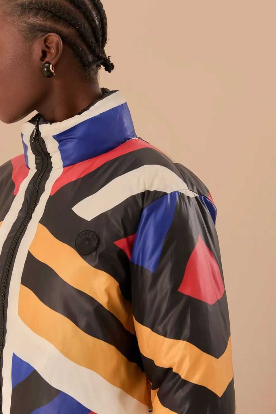 FARM Rio Multicolor Amanda Stripes Toucan Reversible Puffer Jacket Hot