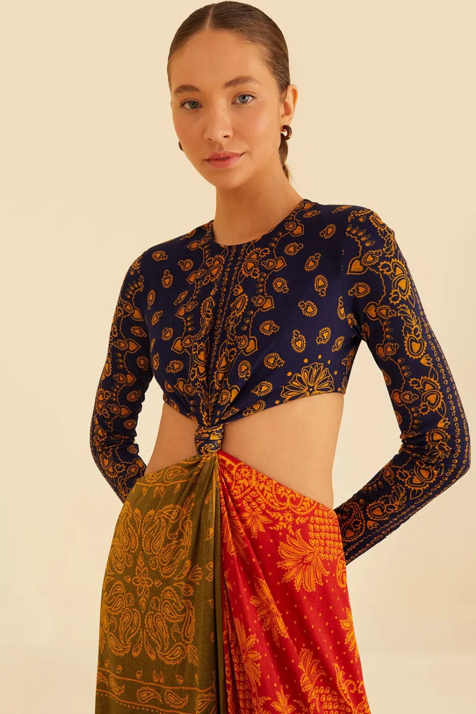 FARM Rio Multicolor Bandana Dream Cut Out Maxi Dress Discount