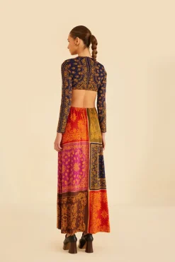 FARM Rio Multicolor Bandana Dream Cut Out Maxi Dress Discount