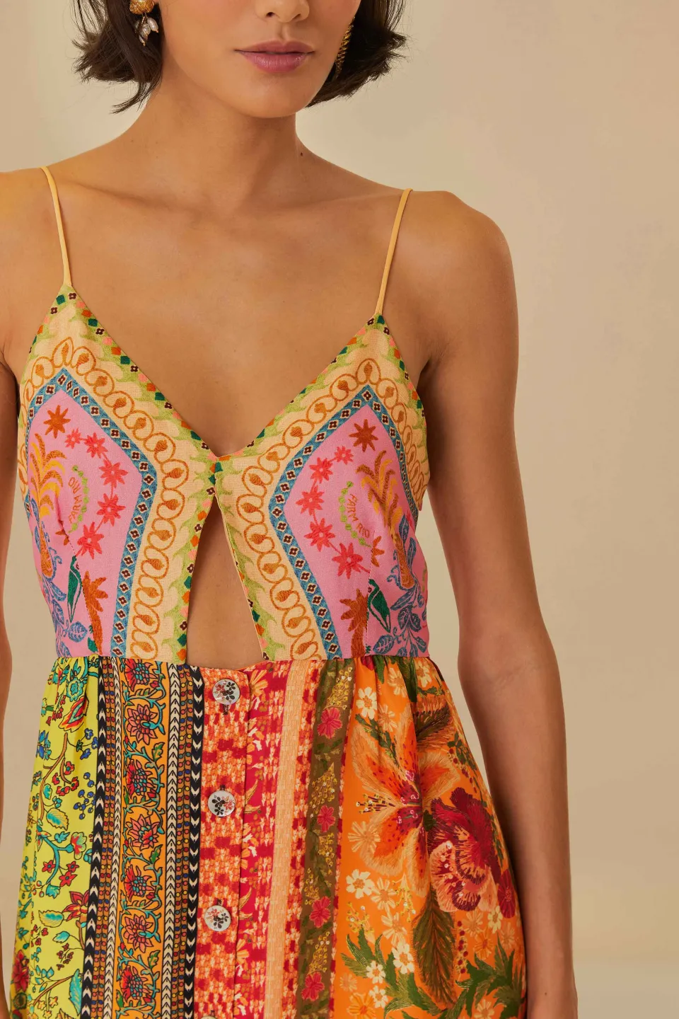 FARM Rio Multicolor Mixed Scarves Lenzing™ Ecovero™ Viscose Midi Dress Clearance