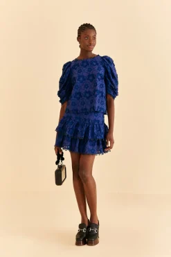 FARM Rio Navy Blue 3d Star Texture Blouse Outlet