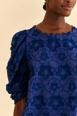 FARM Rio Navy Blue 3d Star Texture Blouse Outlet
