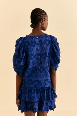 FARM Rio Navy Blue 3d Star Texture Blouse Outlet