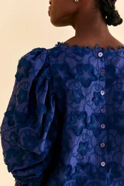FARM Rio Navy Blue 3d Star Texture Blouse Outlet