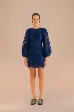 FARM Rio Navy Blue Flowery Richelieu Mini Dress Outlet