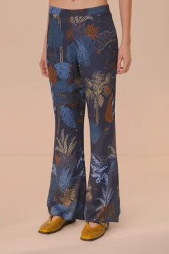 FARM Rio Navy Blue Night Jungle Flare Pants Outlet