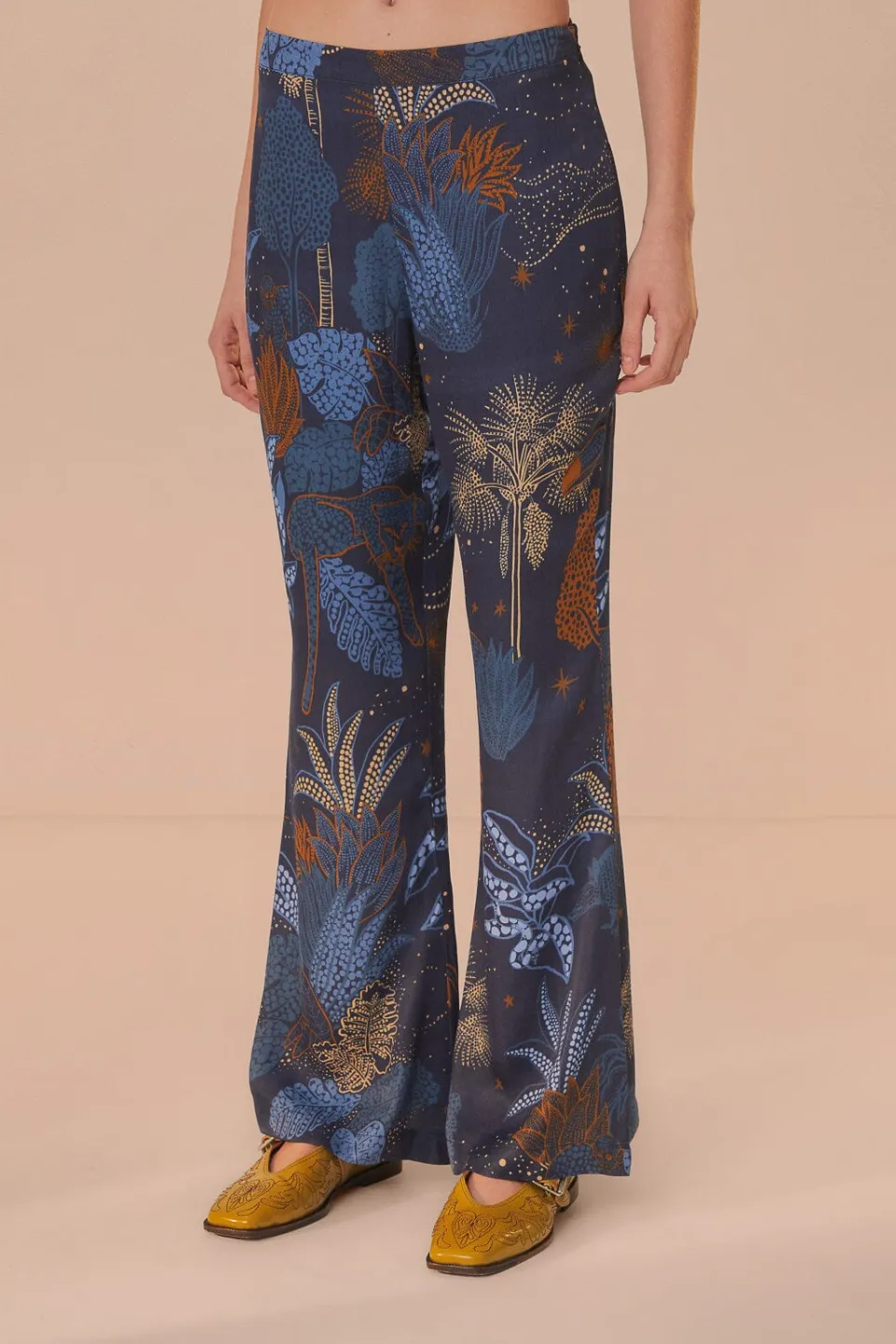 FARM Rio Navy Blue Night Jungle Flare Pants Outlet