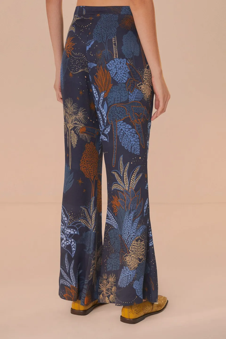 FARM Rio Navy Blue Night Jungle Flare Pants Outlet
