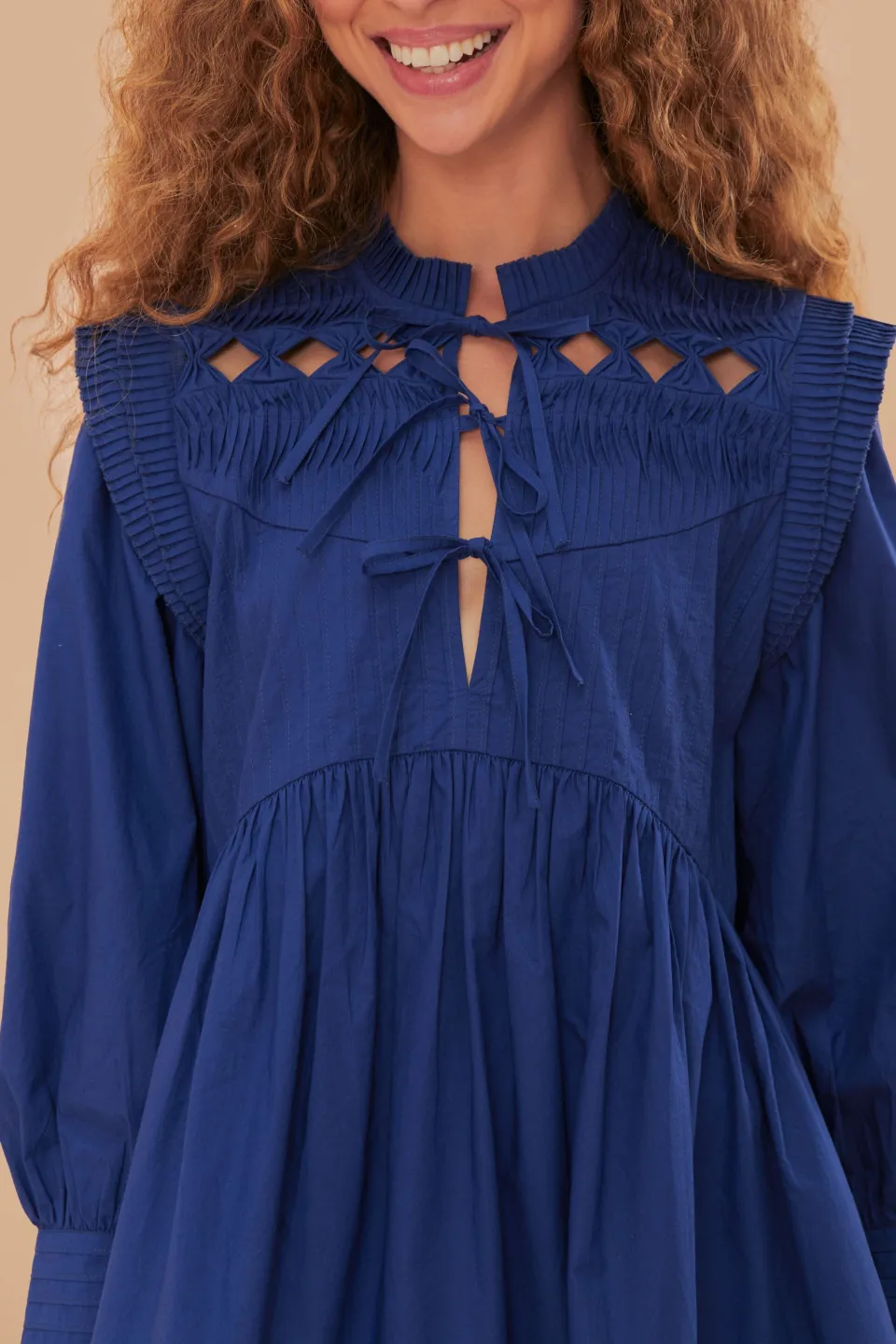 FARM Rio Navy Blue Open Yoke Mini Dress New