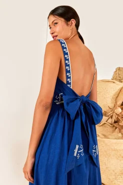 FARM Rio Navy Macaw Embroidered Maxi Dress New