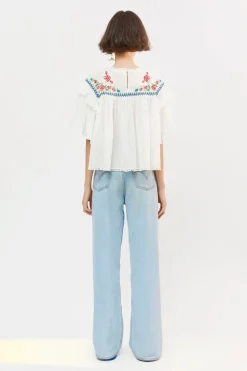 FARM Rio Off White Blouse | Cross Stitch Print Embroidered Best