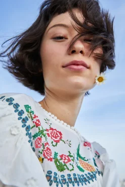 FARM Rio Off White Blouse | Cross Stitch Print Embroidered Best