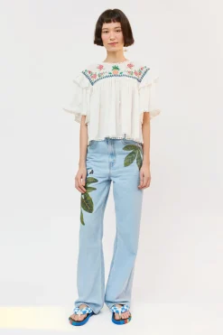 FARM Rio Off White Blouse | Cross Stitch Print Embroidered Best