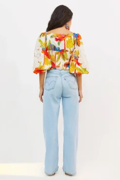 FARM Rio OFF WHITE BLOUSE | Forest Birds Print New