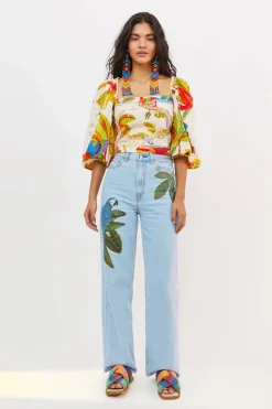 FARM Rio OFF WHITE BLOUSE | Forest Birds Print New