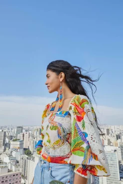 FARM Rio OFF WHITE BLOUSE | Forest Birds Print New