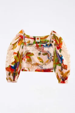 FARM Rio OFF WHITE BLOUSE | Forest Birds Print New