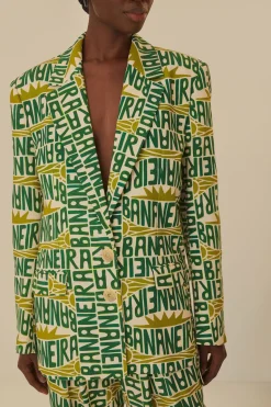 FARM Rio Off-White Banana Typography Blazer Discount