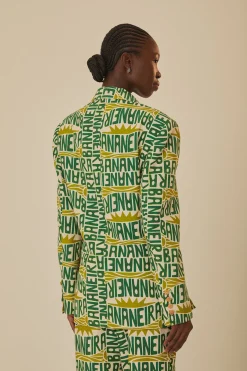 FARM Rio Off-White Banana Typography Blazer Discount