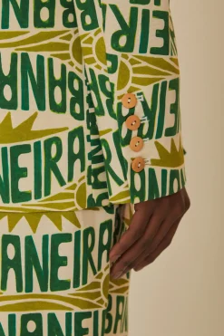 FARM Rio Off-White Banana Typography Blazer Discount