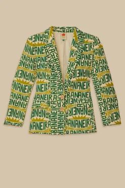 FARM Rio Off-White Banana Typography Blazer Discount