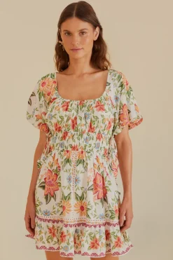 FARM Rio Off-White Bloom Garden Euroflax™Premium Linen Mini Dress Discount