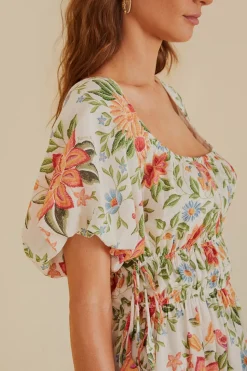 FARM Rio Off-White Bloom Garden Euroflax™Premium Linen Mini Dress Discount