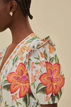 FARM Rio Off-White Bloom Garden LENZING™ ECOVERO™ Euroflax™ Romper Clearance