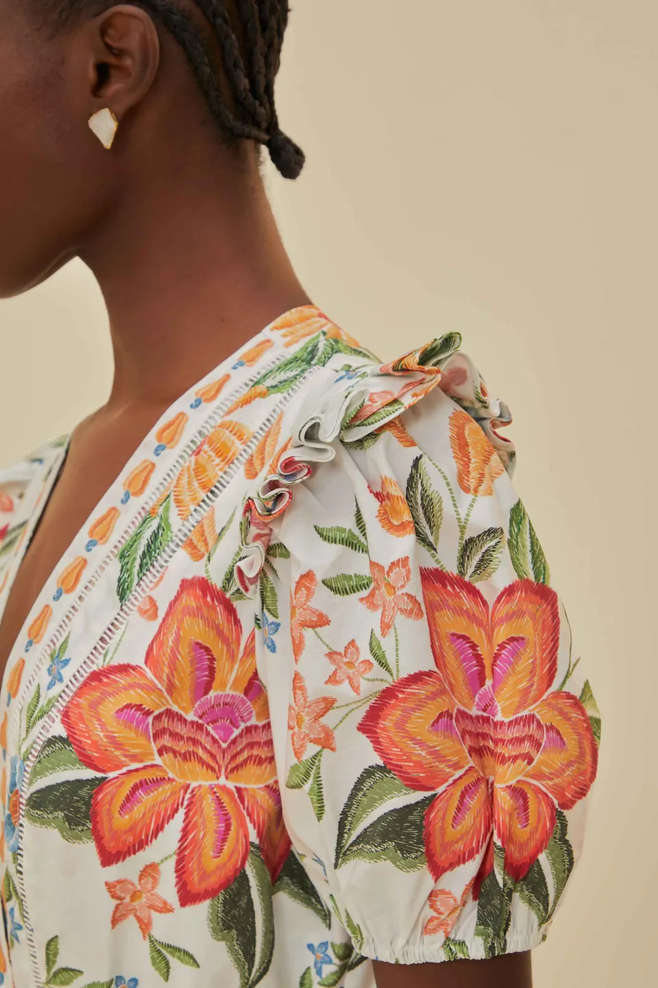 FARM Rio Off-White Bloom Garden LENZING™ ECOVERO™ Euroflax™ Romper Clearance