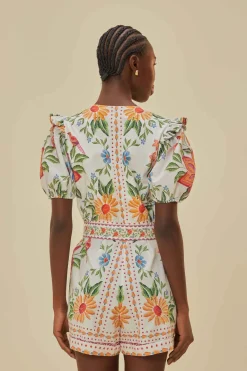 FARM Rio Off-White Bloom Garden LENZING™ ECOVERO™ Euroflax™ Romper Clearance