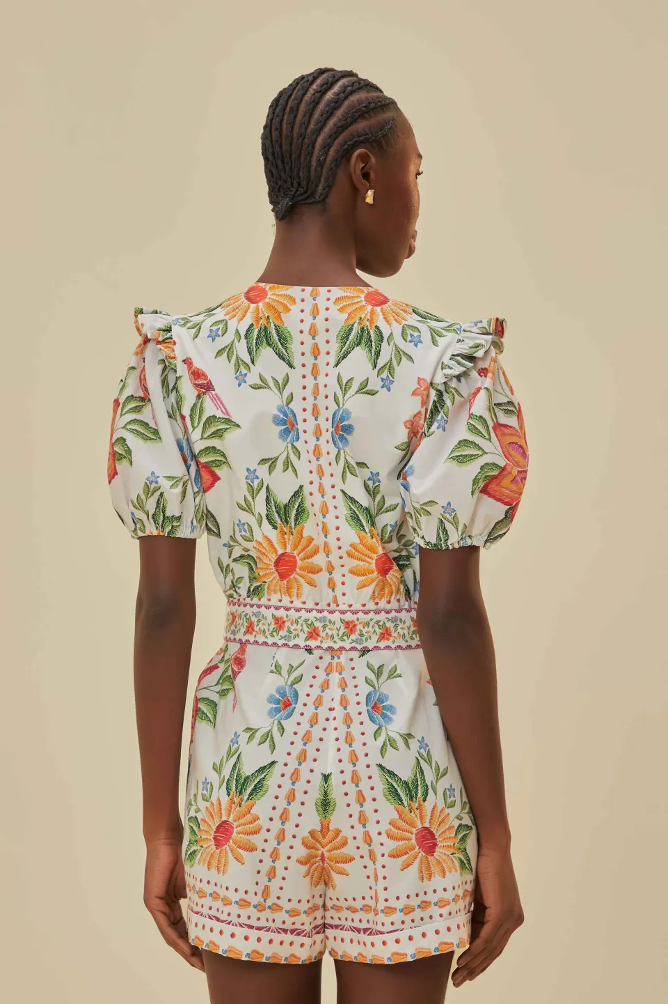 FARM Rio Off-White Bloom Garden LENZING™ ECOVERO™ Euroflax™ Romper Clearance