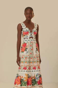 FARM Rio Off-White Bloom Garden Maxi Dress New