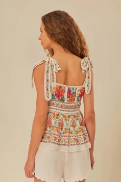 FARM Rio Off-White Bloom Garden Sleeveless Blouse Outlet
