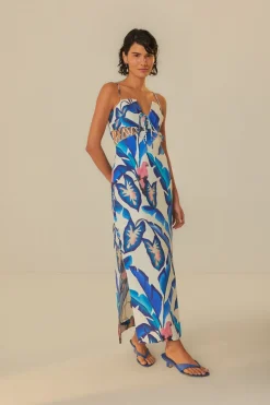 FARM Rio Off-White Blue Foliage Maxi Dress Discount