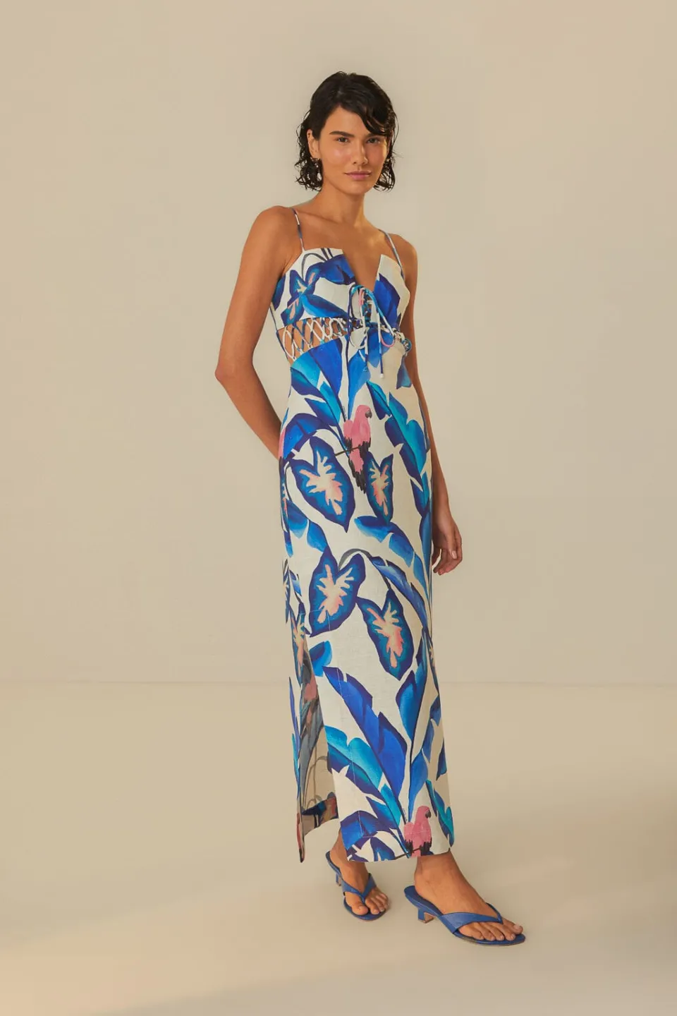 FARM Rio Off-White Blue Foliage Maxi Dress Discount