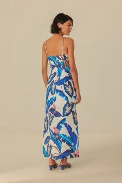 FARM Rio Off-White Blue Foliage Maxi Dress Discount