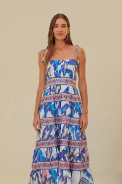 FARM Rio Off-White Blue Foliage Midi Dress Best