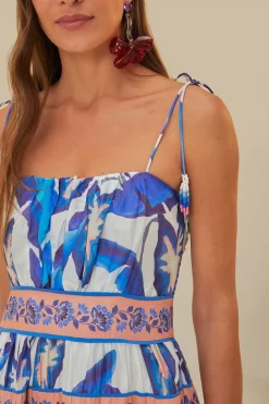 FARM Rio Off-White Blue Foliage Midi Dress Best