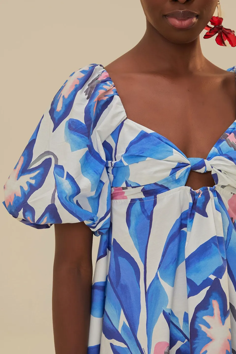 FARM Rio Off-White Blue Foliage Mini Dress Clearance