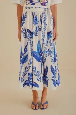 FARM Rio Off-White Blue Yard Organic Cotton Midi Skirt Online