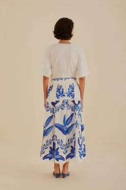 FARM Rio Off-White Blue Yard Organic Cotton Midi Skirt Online