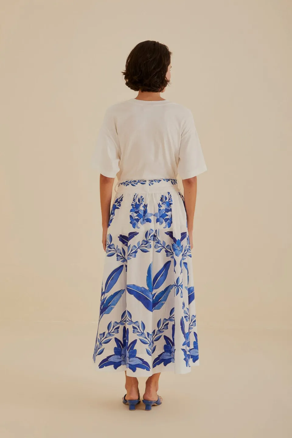FARM Rio Off-White Blue Yard Organic Cotton Midi Skirt Online