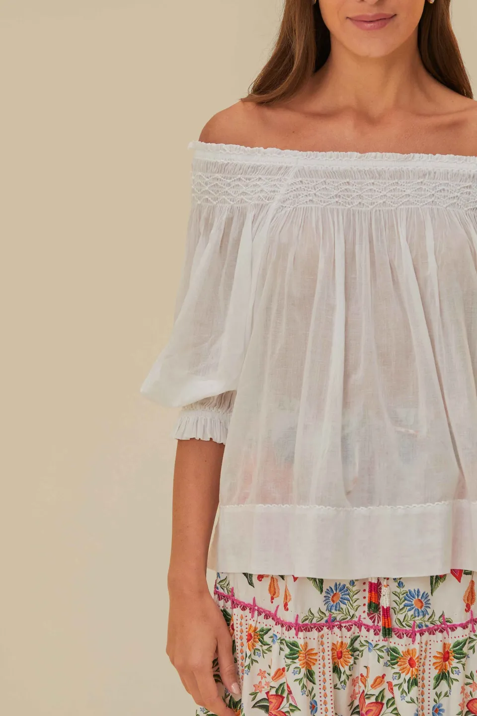 FARM Rio Off-White Blue Yard Short Sleeve Blouse New
