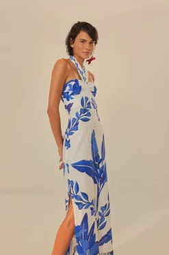 FARM Rio Off-White Blue Yard Sleeveless Maxi Dress Clearance